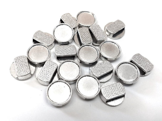 BD662 - 10 pcs. Antique Silver Tone Round Slider Beads with 12mm Glue Pad Bezel Trays - Hole: 10mm x 2.5mm