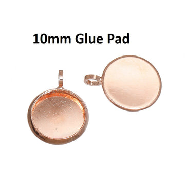 P494 - 10 pcs. Rose Gold Plated Pendant Circle Bases Tray Dangle Settings Bezel Cabochons - 10mm Glue Pad Setting