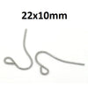 E532 - 100 pcs Silver Tone Earring Hooks with Loop Hole - 22mm x 10mm - Hole Size: 1.9mm