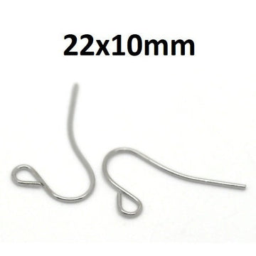 E532 - 100 pcs Silver Tone Earring Hooks with Loop Hole - 22mm x 10mm - Hole Size: 1.9mm