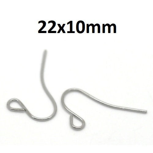 E532 - 100 pcs Silver Tone Earring Hooks with Loop Hole - 22mm x 10mm - Hole Size: 1.9mm