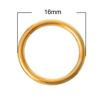 J023 - 100 pcs Gold Plated Soldered Closed Jump Rings - 16mm - 15 Gauge (1.5mm Thick)