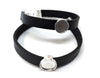 B077 - 2 pcs. Black REAL Leather Bracelets with 12mm Glue Pad Bezel Trays and Extender Chains - Adjustable from 7" to 9"