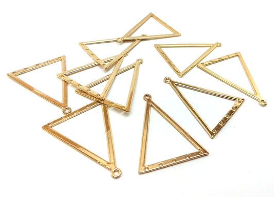 P013 - 10 pcs Gold Plated Triangle Metal Dangle Charms Pendants - 38mm x 30mm - 1.5" - Great for Making Fringe Earrings and Dangles! 5 Hole Design