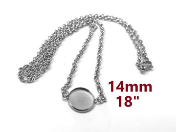 N198 - 3 pcs. 304 Stainless Steel Silver Tone Chain Necklaces - 18" (45.7cm) - 14mm Bezel - Tarnish Resistant!