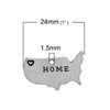 P058 - 10 pcs. Antique Silver "Home" charm with Heart - 24mm X 15mm - USA Map - Armed Forces, Travelers, Patriots! Hole Size: 1.5mm