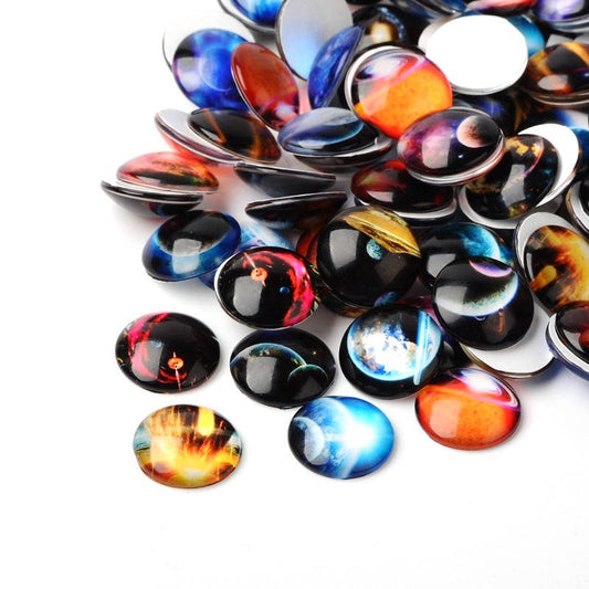 CA020 - 10 pcs Circle Galaxy Universe Glass Round Dome Seals Tiles Cabochons - 20mm