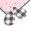 P1090 - 10 pcs Black and White Faux Leather Dangle Pendants - Teardrop - Gingham Pattern - 56mm (2.2") - Great for Earrings or Dangles! Double-Sided