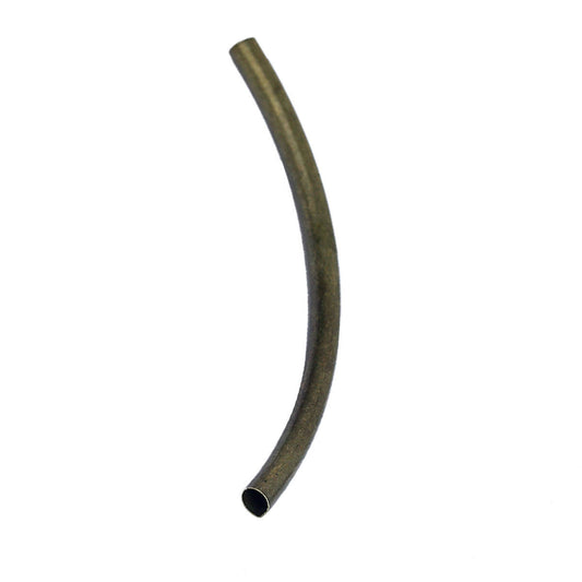 BD298 - 100 pcs. Antique Bronze Noodle Tube Long Thin Smooth Curved Beads - 50mm x 3mm (2" x 0.12") - Hole Size: 2.5mm Made of Copper! High Quality!