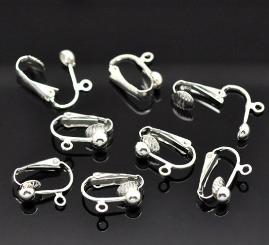 E791 - 20 pcs. Silver Plated Earring Clips Settings Lever Back with Loop - 16mm x 13mm - Great for Non-pierced Unpierced Ears