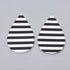 P154 - 10 pcs. Black and White Stripe Faux Leather Dangle Charms Pendants - Teardrop - 70mm (2.76") - Great for Earrings! Double Sided