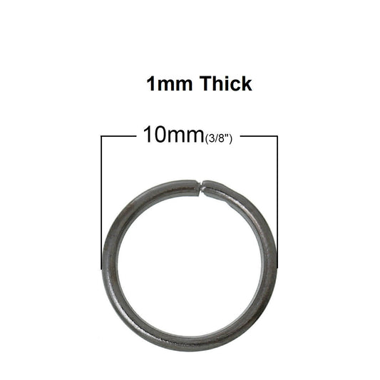 J087 - 100 pcs Gunmetal Open Jump Rings - 10mm - 18 Gauge (1mm Thick