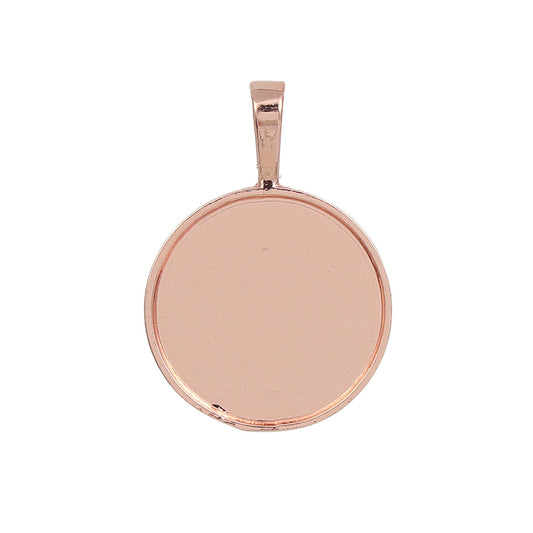 P683 - 5 pcs. Rose Gold Plated Pendant Trays Circle Posts Settings Bezels Cabochons - 25mm Glue Pad Setting (1 inch)
