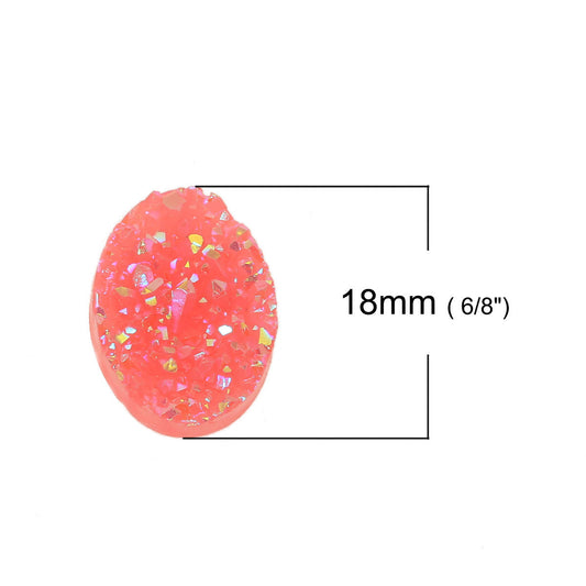 CA017 - 5 pcs Druzy Resin Embellishment Oval Cabochons Salmon Pink - 18x13mm - 18mm x 13mm