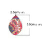 P739 - 10 pcs. Pink Blue Floral Faux Leather Dangle Charms Pendants - Sparkle - Teardrop - 55mm (2.17") - Double Sided - Great for Earrings