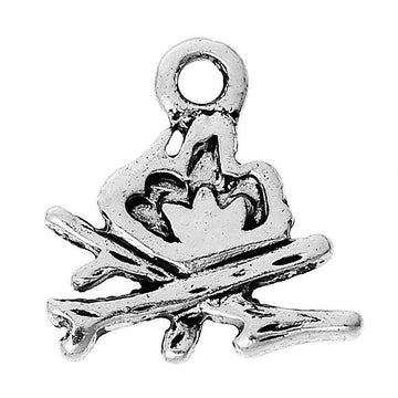 P258 - 10 pcs. Antique Silver Bon Fire Charms Pendants - 11mm x 11mm - Camping
