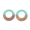 P2203 - 4 pcs. Teal Clear Resin and Wood Hoop Flat Pendant - 49mm - (1.93")- LARGE - Great for Earrings and Necklaces!