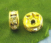 BD456 - 30 pcs. Gold Plated Clear Rhinestone Rondelle Spacer Beads - 7mm x 3mm