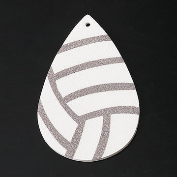 P1108 - 10 pcs. White Volleyball Ball Faux Leather Dangle Charms Pendants - Teardrop - Sports - 57mm (2.25") - Double-Sided