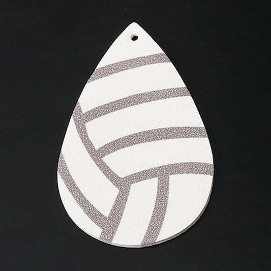 P1108 - 10 pcs. White Volleyball Ball Faux Leather Dangle Charms Pendants - Teardrop - Sports - 57mm (2.25") - Double-Sided