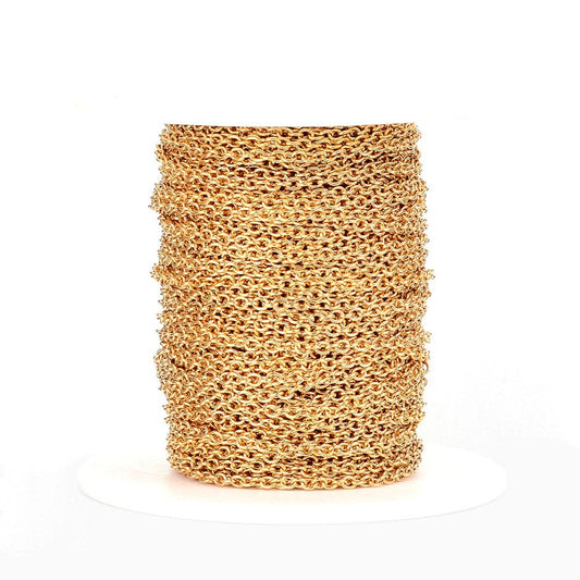 N167 - 1M (3.28 Ft) - 304 Stainless Steel Gold Plated Cable Soldered Chain - 2.5mm x 2mm Links - 0.5mm Thick - Hypoallergenic