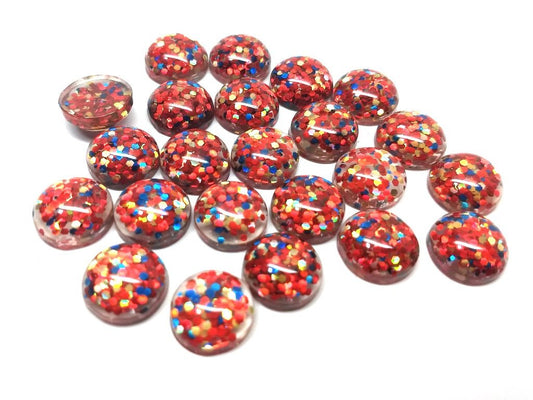 CA253 - 10 pcs Druzy Resin Embellishment Cabochons - 12mm - Glitter Style - Blue, Red and Gold - Multi-color