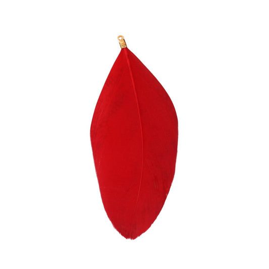 E489 - 10 pcs Red Dangle Charms Pendants - Feather - Gold Plated Crimps - 85mm (3/4") - Great for Light Earrings or Dangles!
