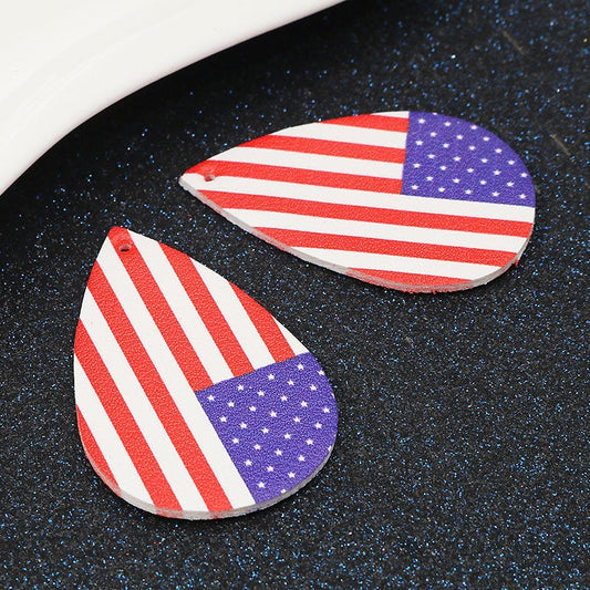 P950 - 10 pcs. USA American Red, White and Blue Faux Leather Dangle Charms Pendants - Teardrop - Flag - 57mm (2.25") - Double-Sided