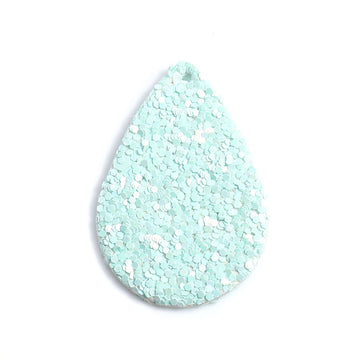 P1194 - 10 pcs. Teal Glitter Faux Leather Dangle Charms Pendants - Teardrop - 56mm (2.2") - Great for Light Earrings - Double-Sided - Solid