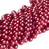 BD084 - 8mm Cherry Red Glass Pearl Imitation Round Beads - 32 inch strand (105 pieces) - Hole Size: 1mm