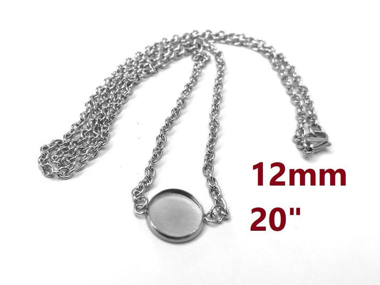 N199 - 3 pcs. 304 Stainless Steel Silver Tone Chain Necklaces - 20" (50.8cm) - 12mm Bezel - Tarnish Resistant!
