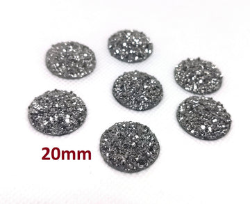 CA617 - 10 pcs Druzy Resin Embellishment Cabochons Gunmetal Silver - 20mm - Dome Style