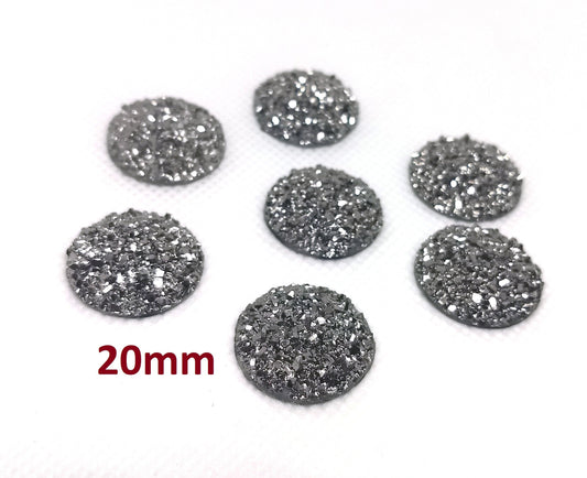 CA617 - 10 pcs Druzy Resin Embellishment Cabochons Gunmetal Silver - 20mm - Dome Style