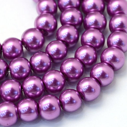 BD108 - 6mm Purple Violet Glass Pearl Imitation Round Beads - 32 inch strand - Approx. 145 pcs per strand - Hole Size: 1mm