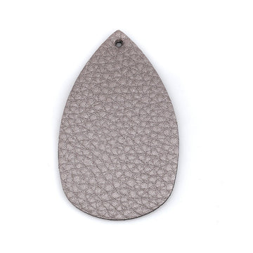 P1031 - 10 pcs. Metallic Gray Faux Leather Dangle Charms Pendants - Plump Teardrop - 58mm (2.3") - Great for Light Earrings! Double-Sided