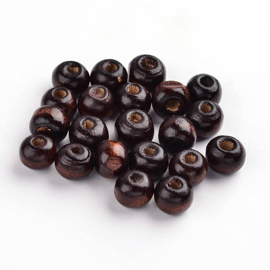 BD167 - 200 pcs Brown Dark Coffee Wooden Wood Round Spacer Beads - 8mm (0.32") - Hole Size: 3mm