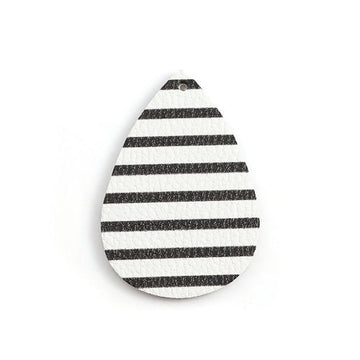 P1091 - 10 pcs. Black and White Stripe Faux Leather Dangle Charms Pendants - Teardrop - 56mm (2.2") - Great for Earrings! Double Sided - Style C