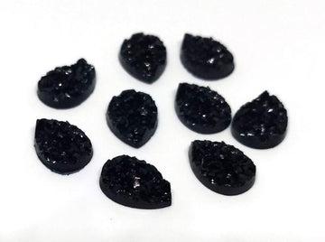 CA664 - 10 pcs Druzy Resin Embellishment Cabochons Black - 14x10mm - Teardrop - 14mm x 10mm - 3mm Thick