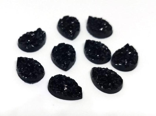 CA664 - 10 pcs Druzy Resin Embellishment Cabochons Black - 14x10mm - Teardrop - 14mm x 10mm - 3mm Thick