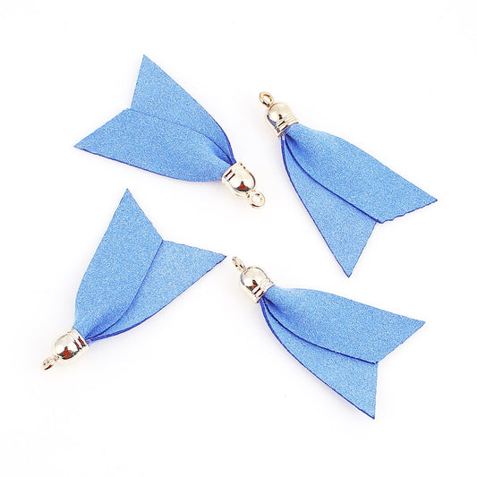 P453 - 10 pcs. Blue Faux Leather Tassel Dangle Charms Pendants - Golden - 5.2cm (2.05") x 3.3cm (1.3") - Great for Light Earrings &amp; Dangles!
