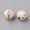 BD010 - 100 pcs Ivory Cream Acrylic Round Spacer Beads - 8mm - Gold Plated Cross Design - Hole Size: 2mm