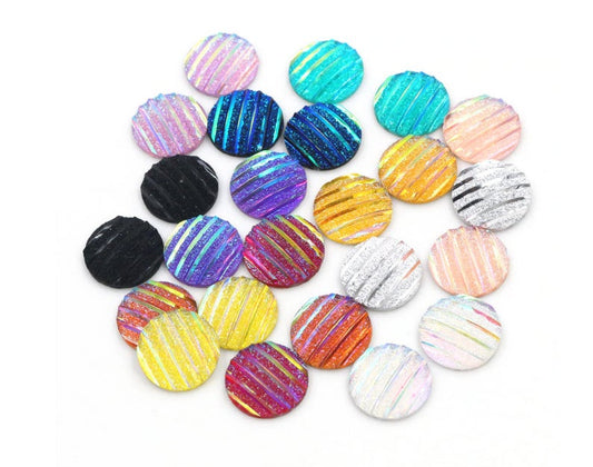 CA884 - 10 pcs Resin Embellishment Druzy Cabochons Assortment - Stripes - 12mm