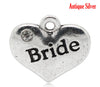 P078 - 10 pcs. Antique Silver "Bride" charm with rhinestone - 16mm x 14mm