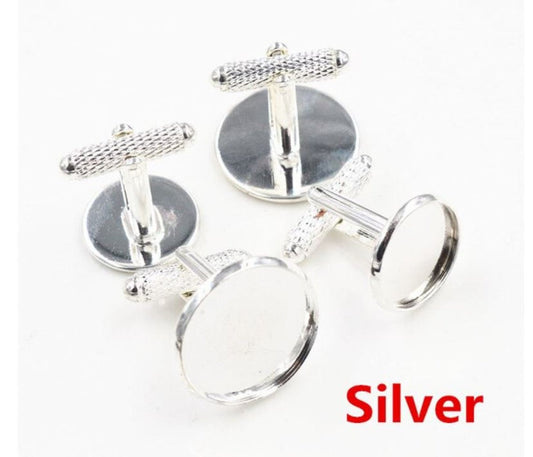 CU052 - Lot of 10 Silver Plated Cuff Links (5 pairs) - 18mm Glue Pad Bezel Setting - Textured