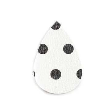 P1048 - 10 pcs. Black and White Polka dot Faux Leather Dangle Charms Pendants - Teardrop - 56mm (2.2") - Great for Earrings! Double Sided