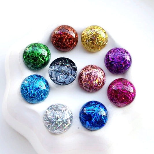 CA959 - 10 pcs Druzy Resin Embellishment Cabochons - 12mm - Striped Confetti Style - Assortment - Solid - 5mm Thick