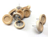 E601 - 10 pcs. Stainless Steel Earring Posts Studs Settings Bezels Cabochons Tacks - 12mm Glue Pad Setting - Silver Tone - Wood Bezel - Natural