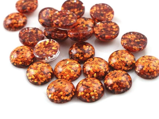 CA210 - 10 pcs Druzy Resin Embellishment Cabochons - 12mm - Glitter Style - Orange - Solid