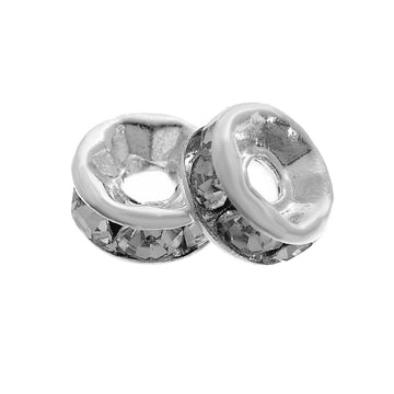 BD005 - 30 pcs Silver Plated Clear Rhinestone Rondelle Spacer Beads - 5mm