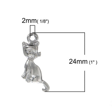 P280A - 10 pcs. Silver Plated Cat Sitting Charms Pendants - 24mm X 11mm